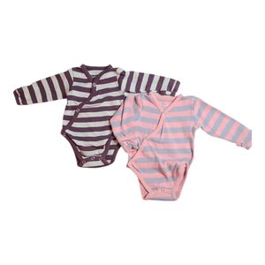 L'ovedbaby 2 Organic Kimono Bodysuits Eggplant Stone & Coral Light Gray Stripe